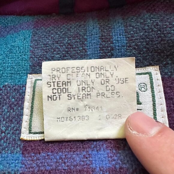 LL Bean Jacket Womens XL Vtg Wool Full Zip Blue Purple USA Made Hood - Picture 12 of 13